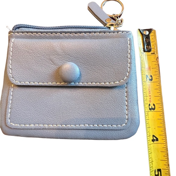 Leather Blue Small Keychain Zip Close Wallet - Picture 7 of 8